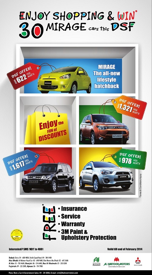 Dubai shopping festival 2014 Mitsubishi DSF Special Discount Offers