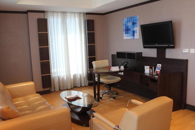 Emirates Grand Hotel Dubai UAE Review - Living area with office table to work